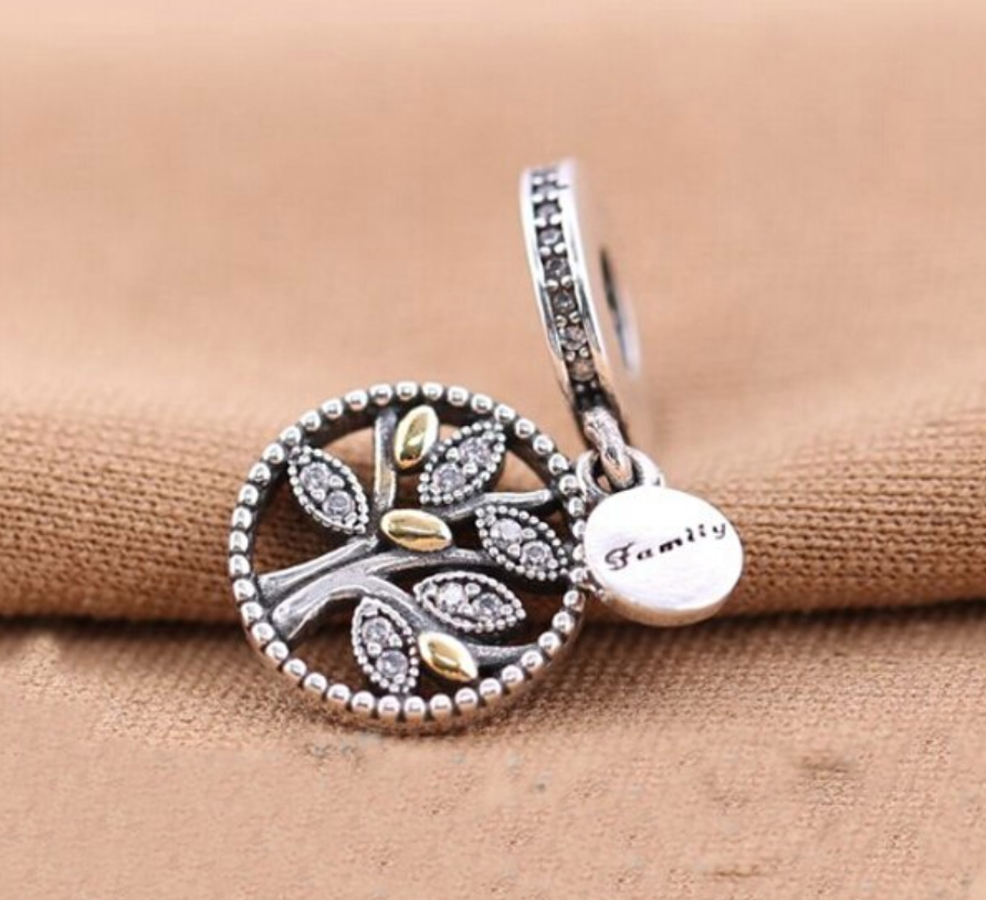 Family Tree Dangle Charm Hallmarked S925 Sterling Silver