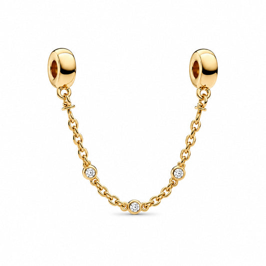 Triple Clear Stone Safety Chain Charm S925 Sterling Silver