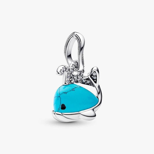 Turquoise-coloured Whale Dangle Charm Hallmarked S925 Sterling Silver