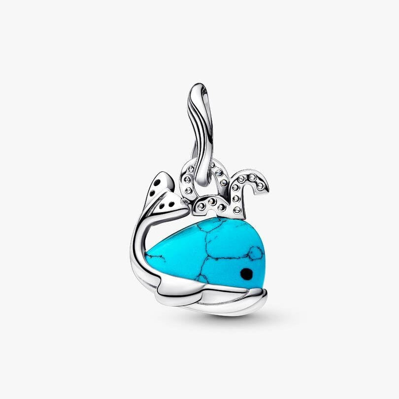 Turquoise-coloured Whale Dangle Charm S925 Sterling Silver