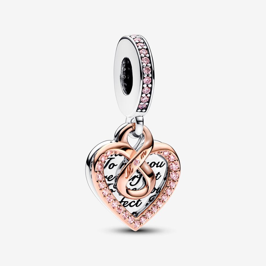 Two-tone Infinity Mum Heart Double Dangle Charm S925 Sterling Silver
