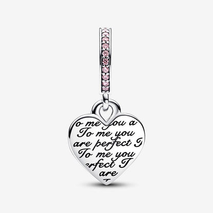 Two-tone Infinity Mum Heart Double Dangle Charm S925 Sterling Silver