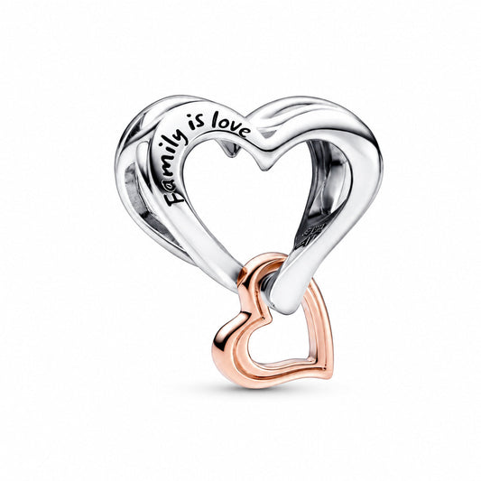 Two-tone Openwork Family Love Infinity Heart Charm S925 Sterling Silver