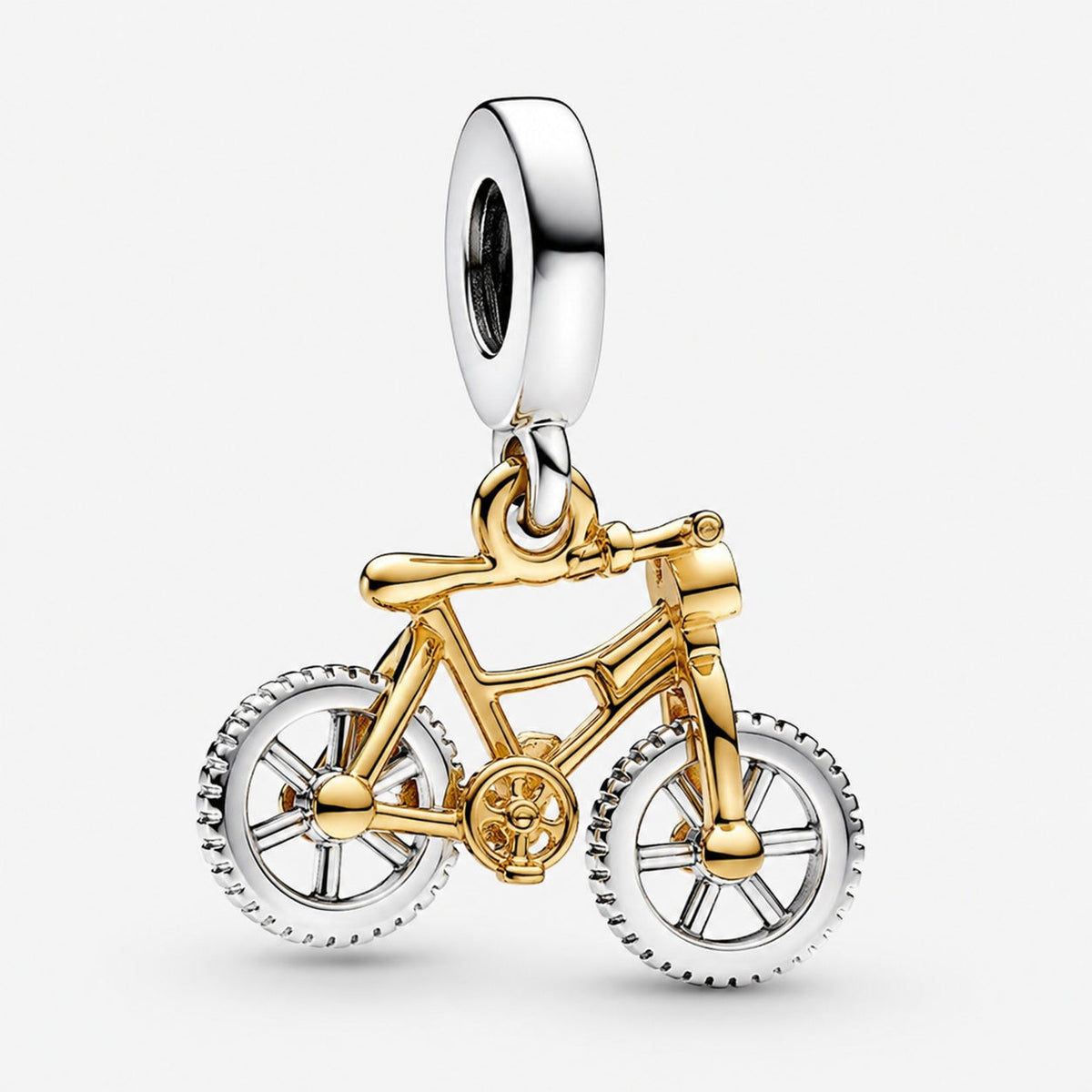 Two-tone Spinning Wheels Bicycle Dangle Charm  S925 Sterling Silver