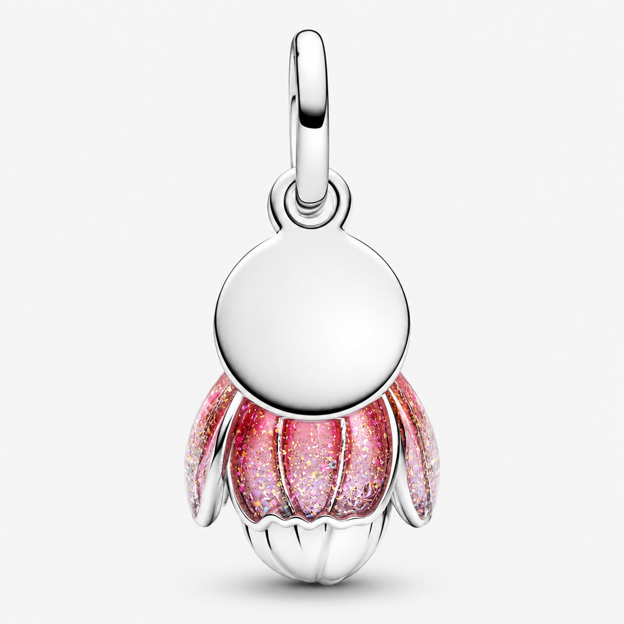 Two Tone Blooming Flower Dangle Charm S925 Sterling Silver