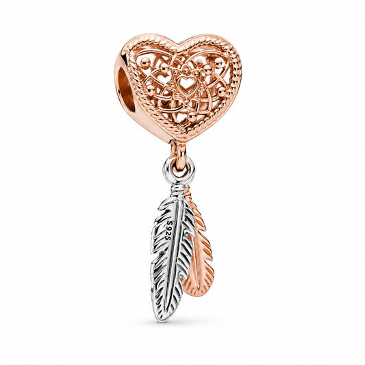 Two Feather Dreamcatcher Charm  S925 Sterling Silver