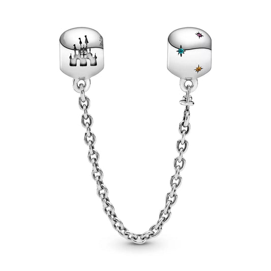 Fantasyland Castle Safety Chain Charm Hallmarked S925 Sterling Silver