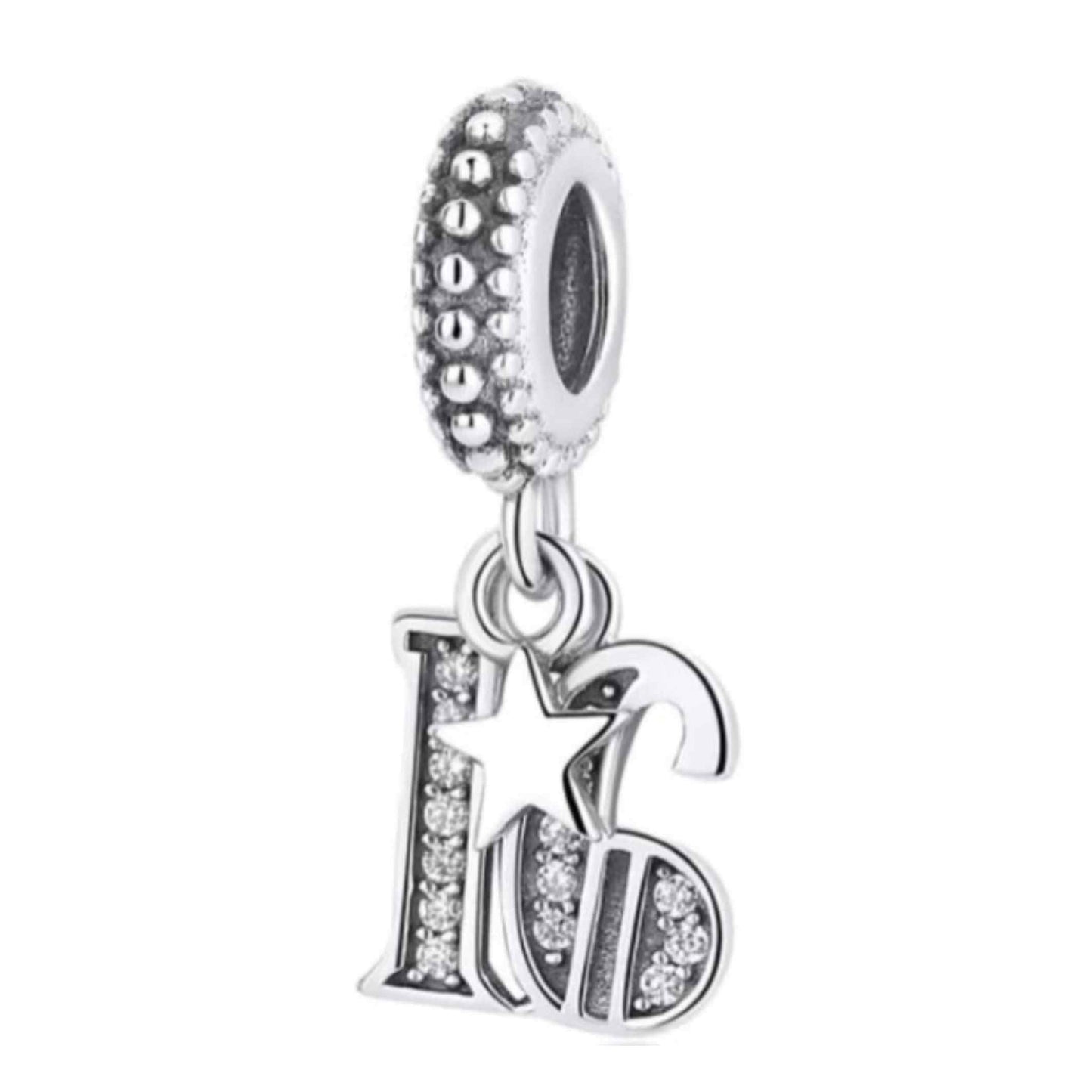 16th Birthday Dangle Charm S925 Sterling Silver