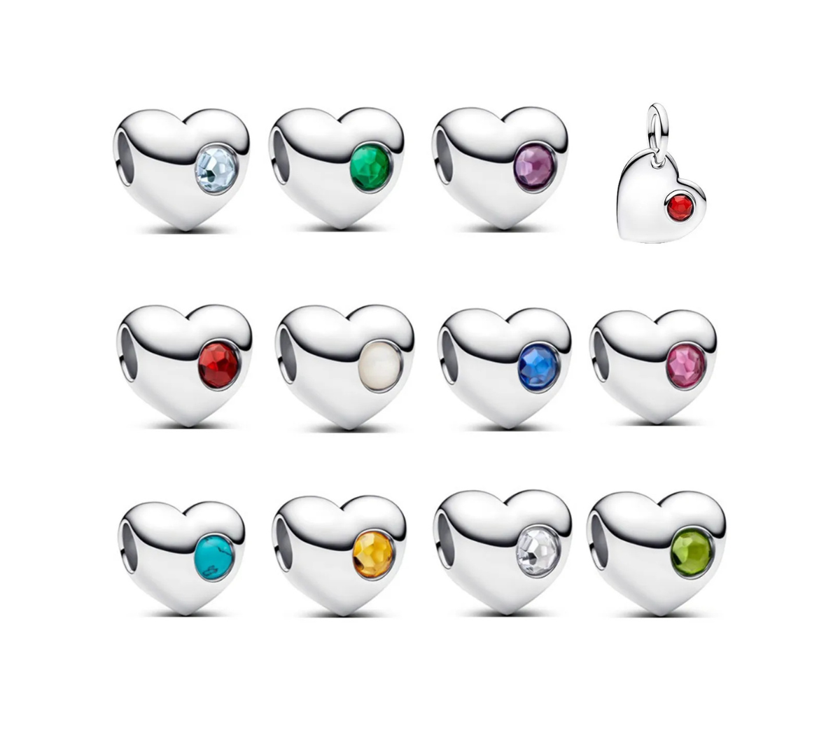 Birthstone Hearts Bracelet Charm S925 Sterling Silver