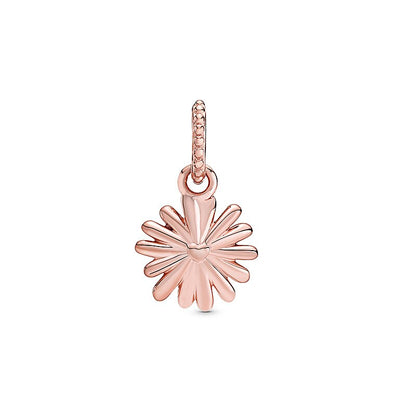 Pink Daisy Dangle Charm  S925 Sterling Silver