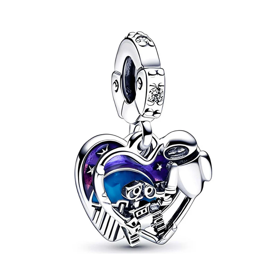 Disney Wall-E & Eve Glow in the Dark Dangle Charm S925 Sterling Silver