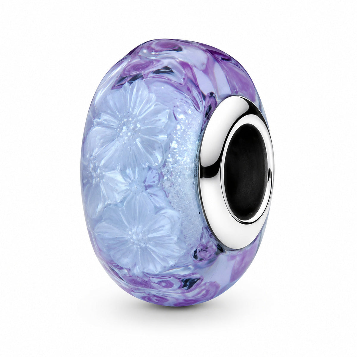 Wavy Lavender Murano Glass Charm  S925 Sterling Silver