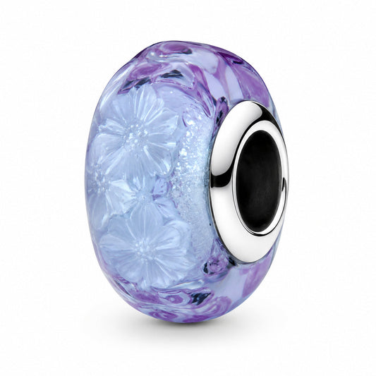 Wavy Lavender Murano Glass Charm  S925 Sterling Silver