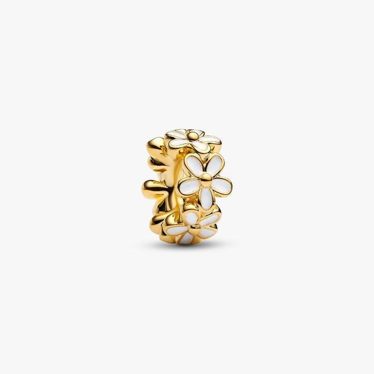 White Daisy Flower Spacer Charm S925 Sterling Silver