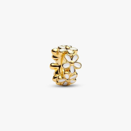 White Daisy Flower Spacer Charm S925 Sterling Silver