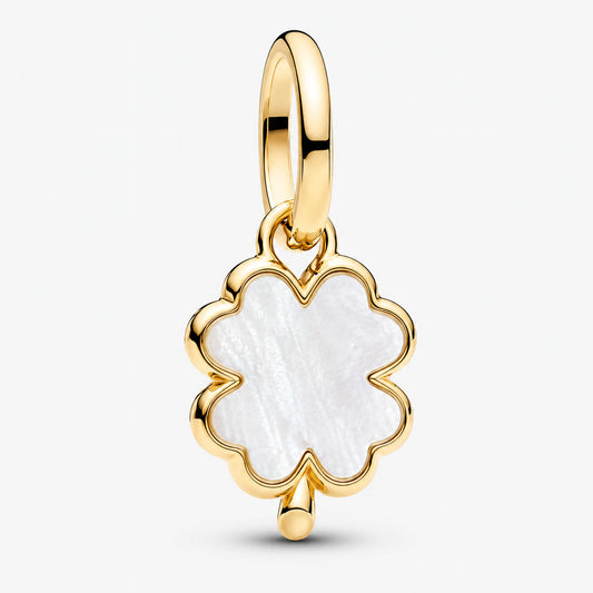 White Lucky Clover Dangle Charm S925 Sterling Silver