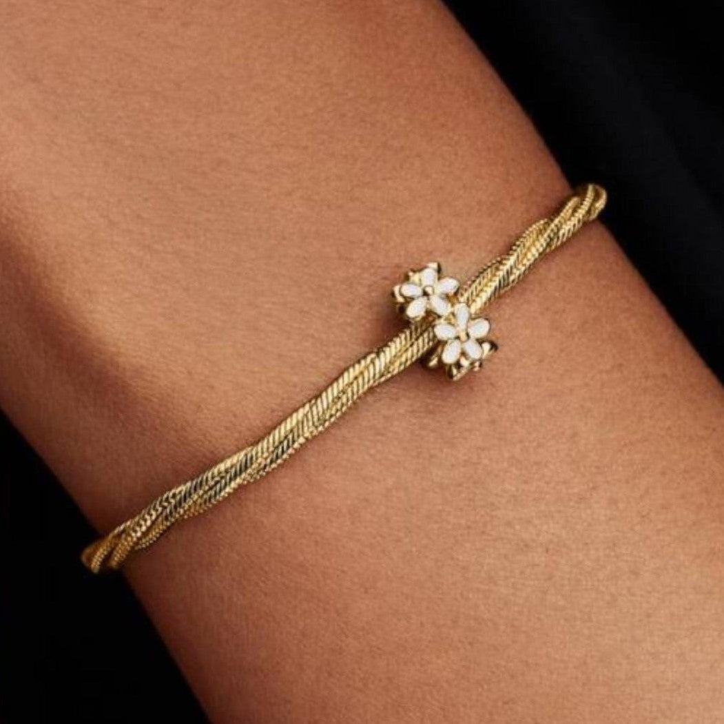 White Daisy Flower Spacer Charm S925 Sterling Silver