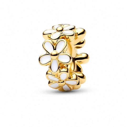 White Daisy Flower Spacer Charm  S925 Sterling Silver