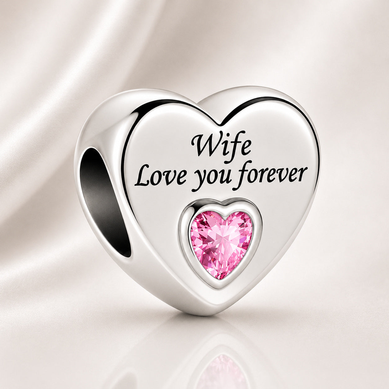 Wife Love You Forever Heart Charm S925 Sterling Silver