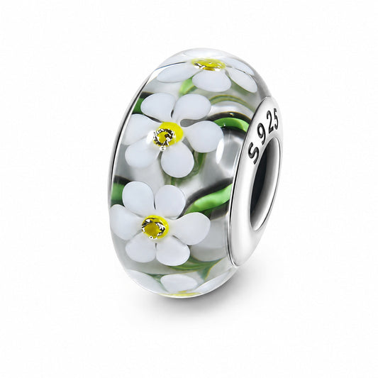 Wild Flowers Murano Glass Charm  S925 Sterling Silver