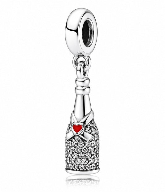 Wine Bottle Dangle Charm  S925 Sterling Silver