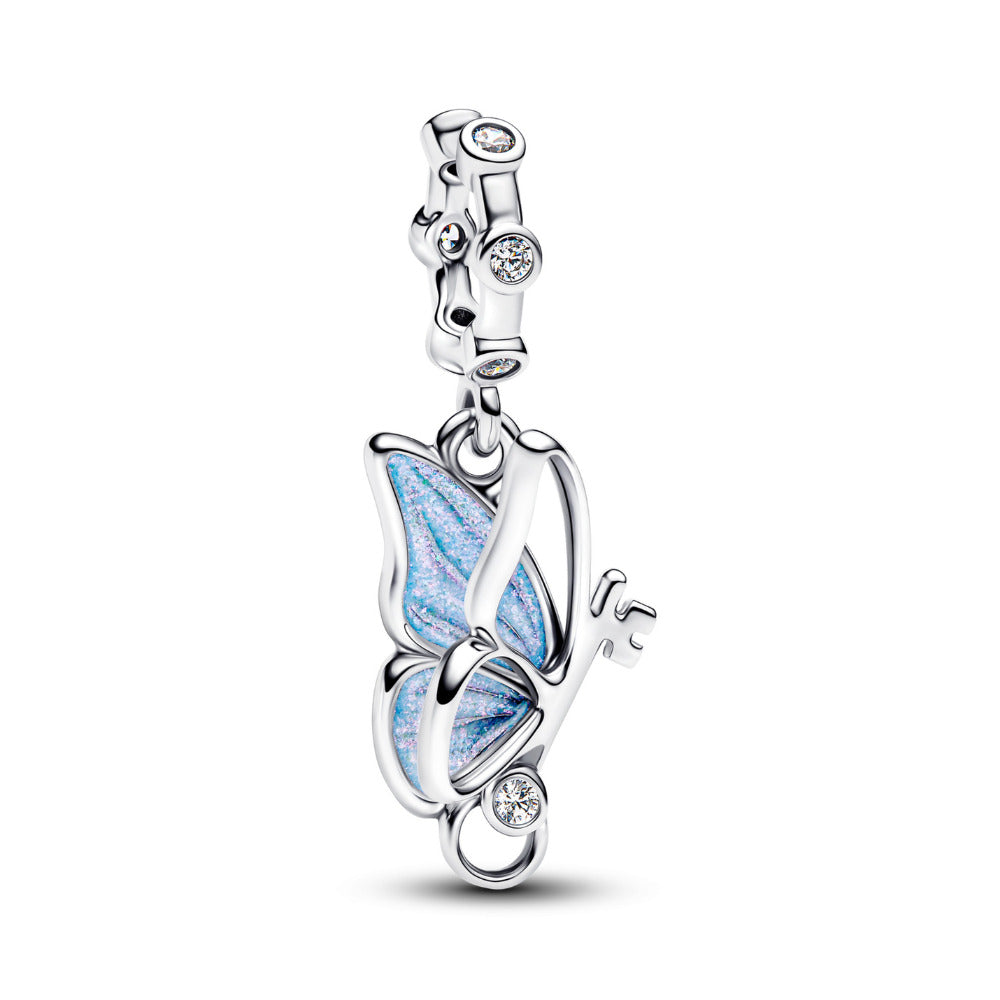 Winged Butterfly Dangle Charm Hallmarked S925 Sterling Silver