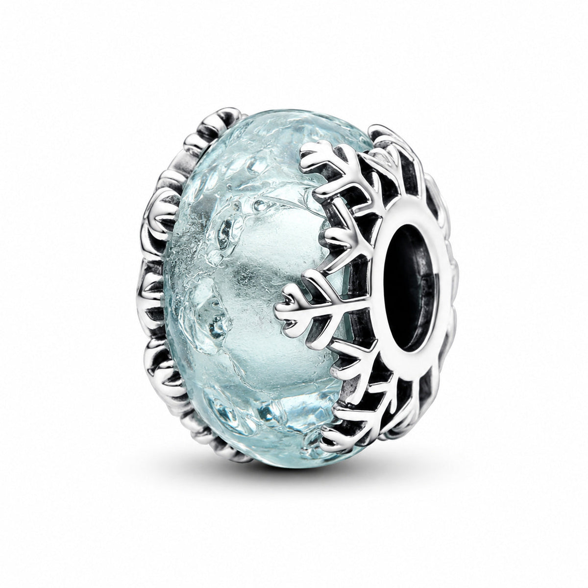 Winter Blue Snowflake Murano Charm  S925 Sterling Silver