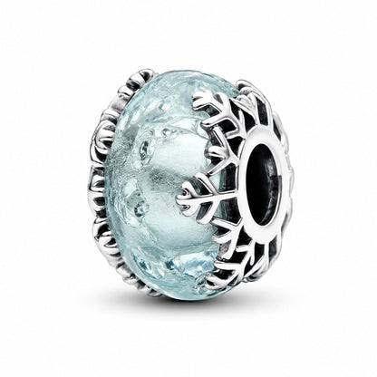 Winter Blue Snowflake Murano Charm  S925 Sterling Silver