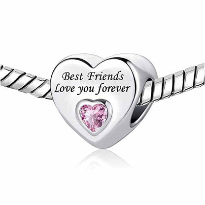 Best Friends Love You Forever Heart Charm S925 Sterling Silver