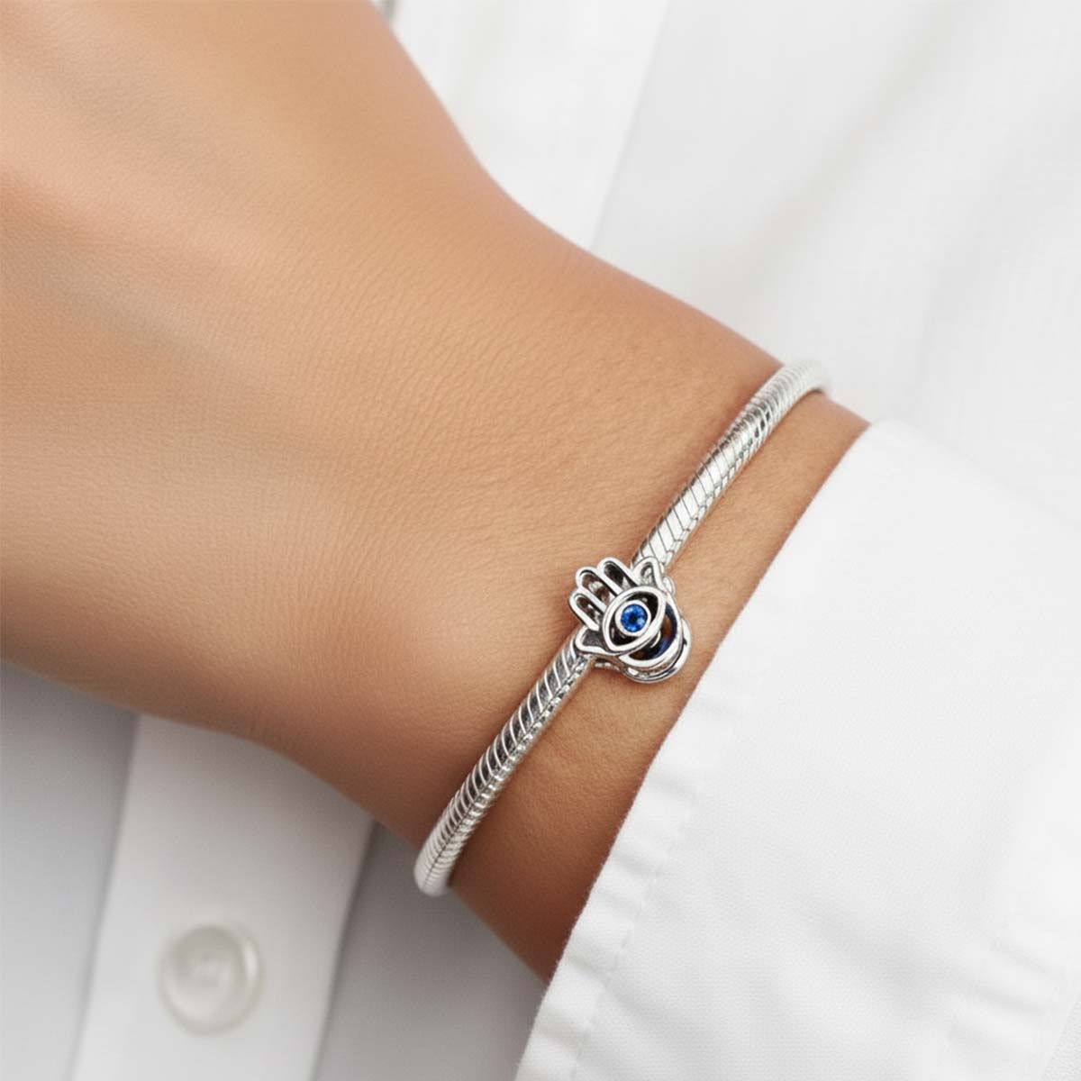 Hamsa Hand Charm Hallmarked S925 Sterling Silver