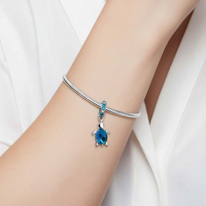 Blue Murano Turtle Dangle Charm S925 Sterling Silver