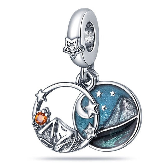 Camping Night Sky Double Dangle?harm S925 Sterling Silver