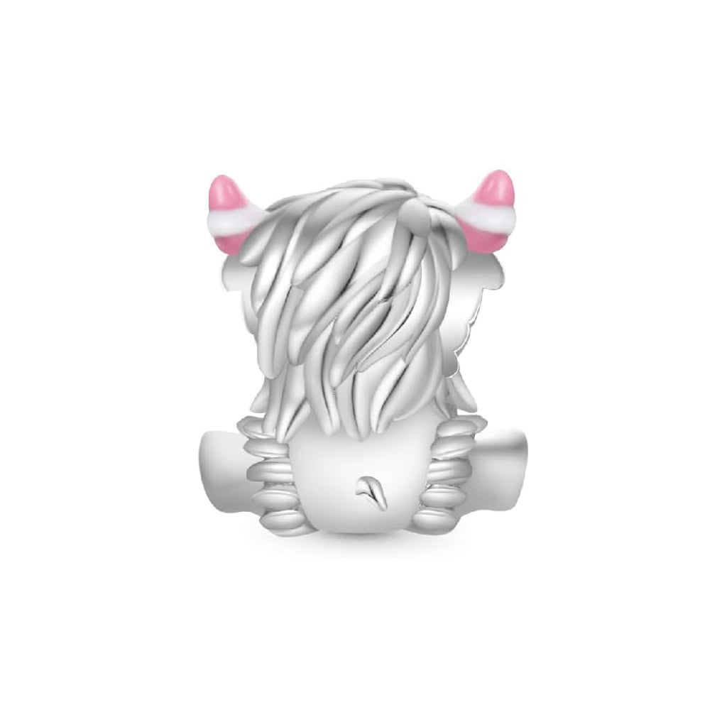 Pink Bow Highland Cow Charm S925 Sterling Silver