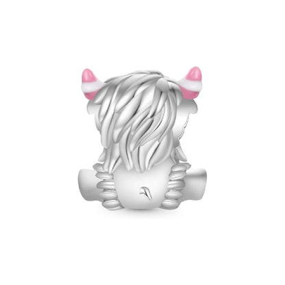 Pink Bow Highland Cow Charm S925 Sterling Silver