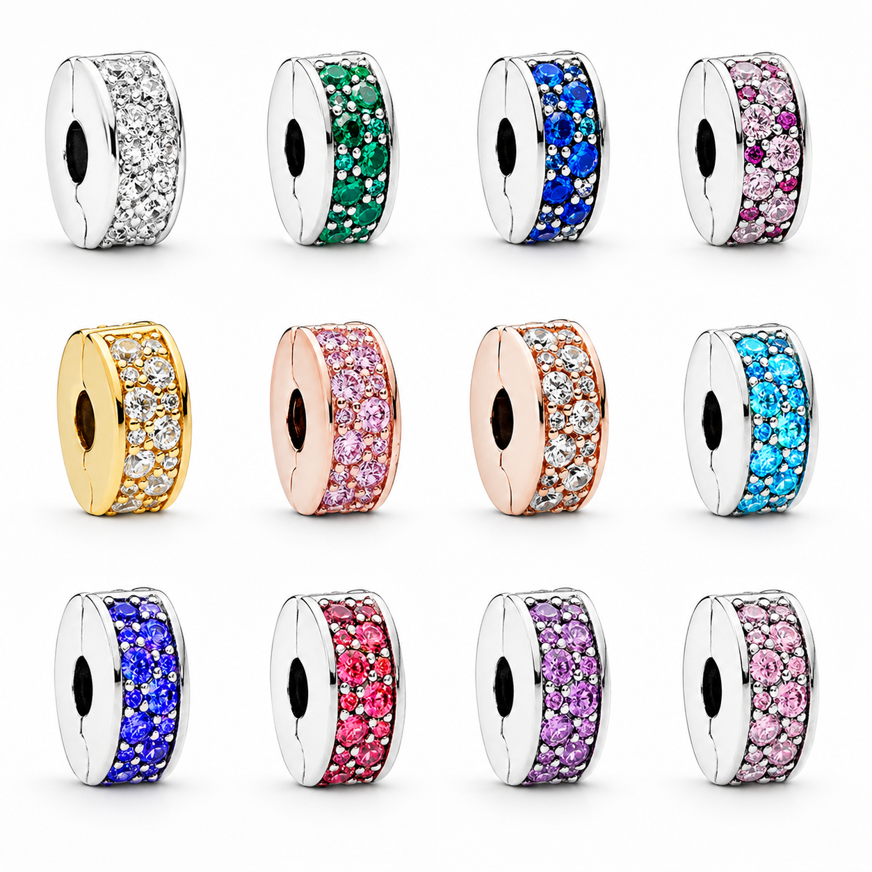Round Clip Stopper Clear Pink Blue Purple S925 Charms