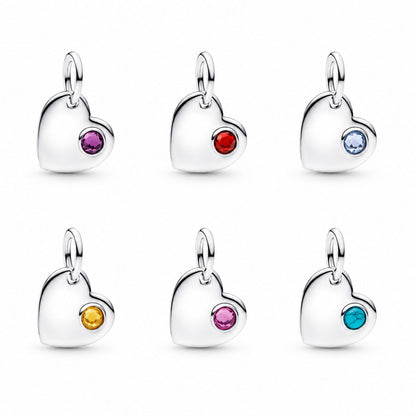 Birthstone Engravable Heart Dangle Charm S925 Sterling Silver