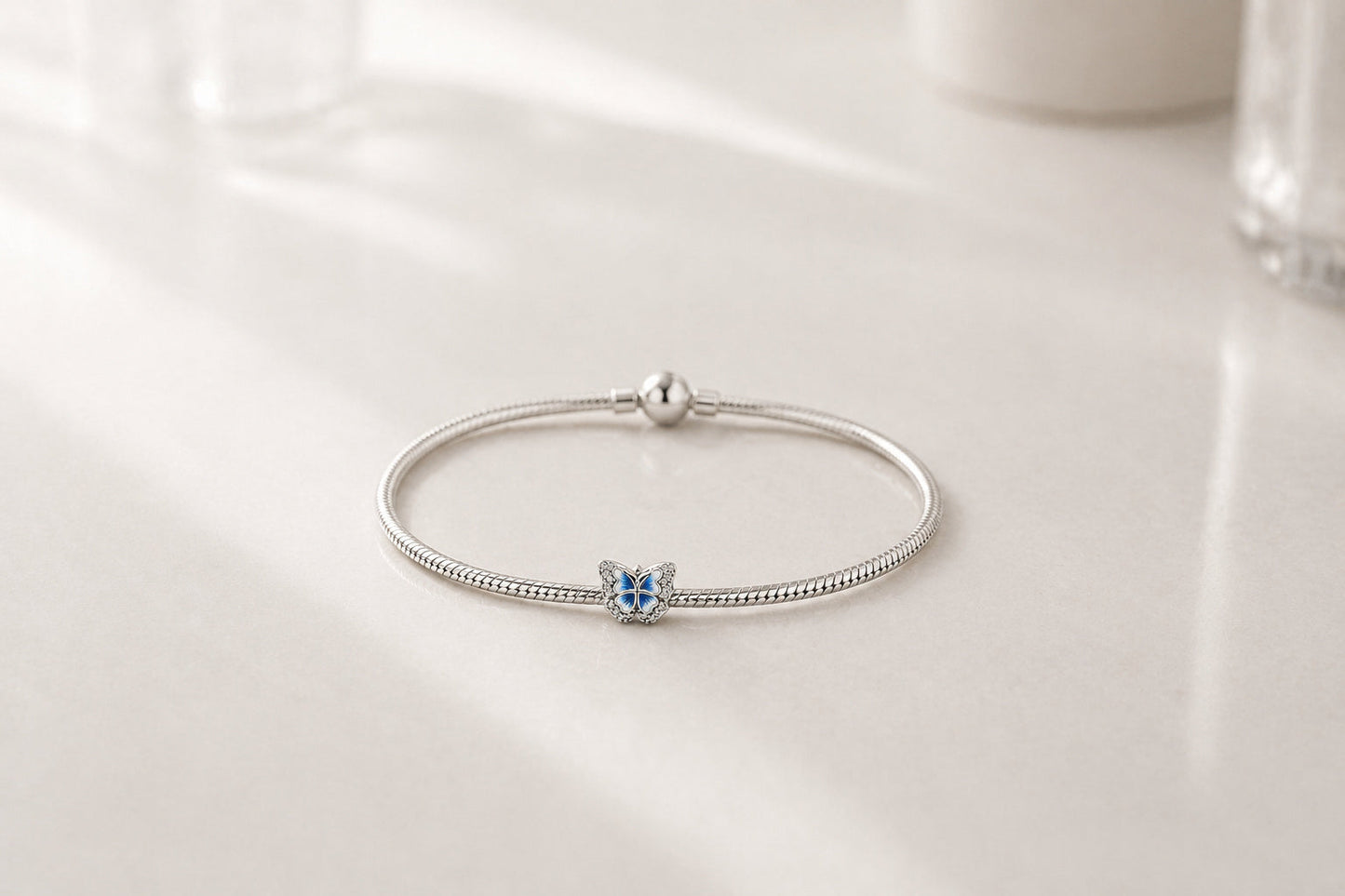 Silver Blue Sparkling Butterfly Charm S925 Sterling Silver