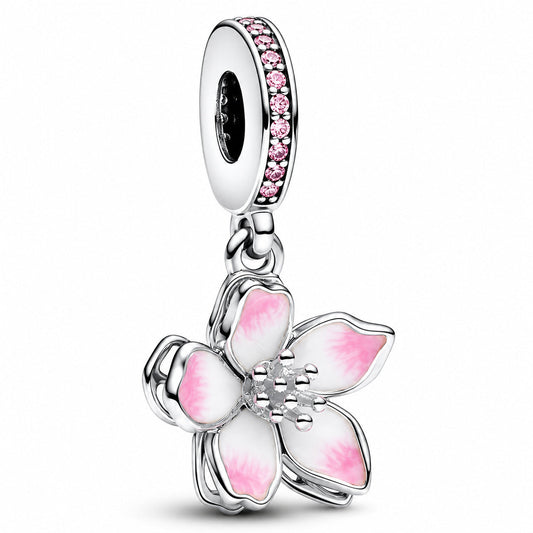Cherry Blossom Dangle Charm S925 Sterling Silver