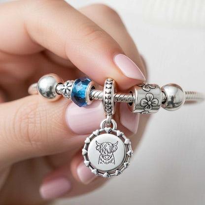 Engravable Scottish Cow Dangle Charm S925 Sterling Silver