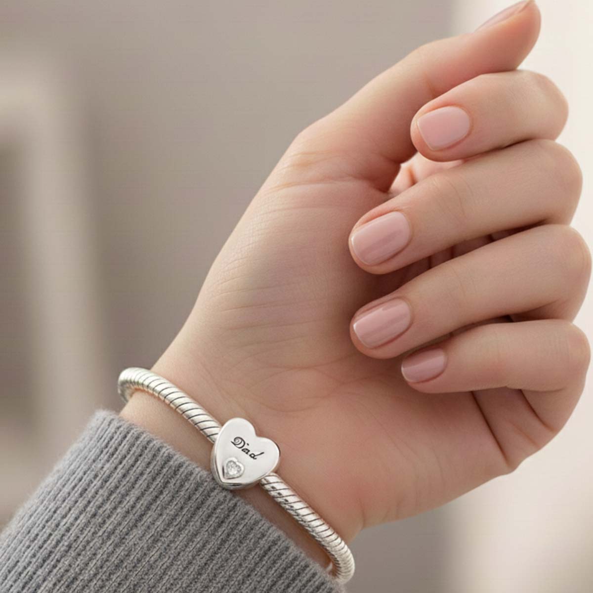 Dad Heart Charm S925 Sterling Silver