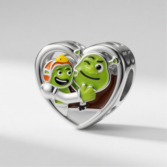 I LOVE OGRES Shrek & Fiona Love Heart Charm  S925 Sterling Silver