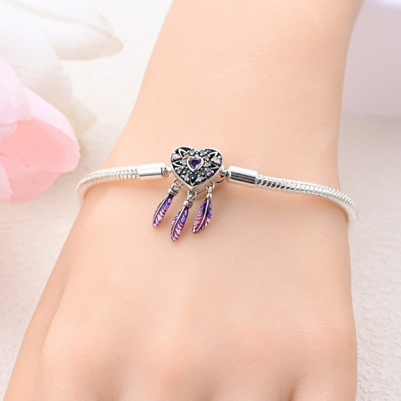 Dreamcatcher Rainbow Heart Clasp Charm Bracelet