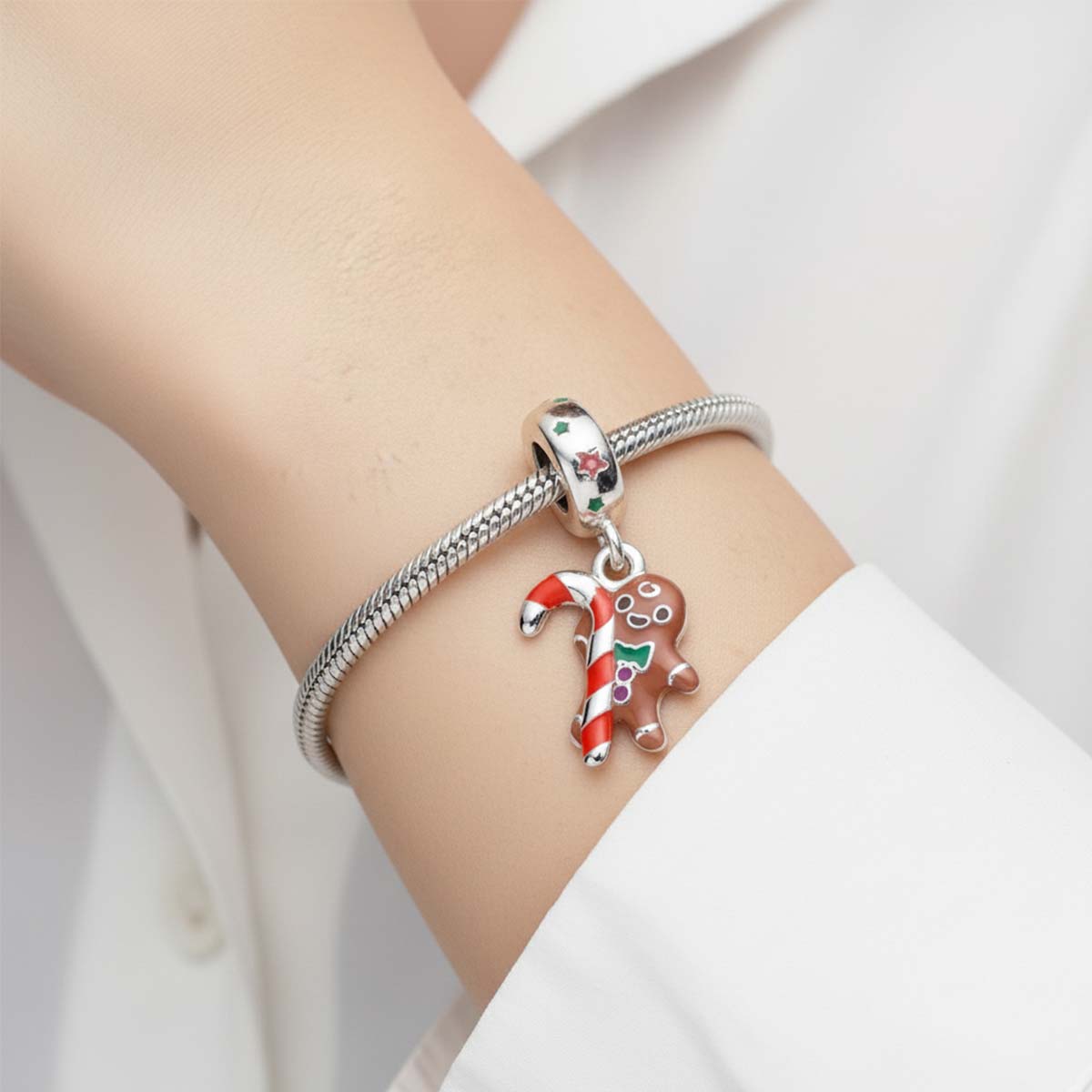 Gingerbread Man Dangle Charm S925 Sterling Silver