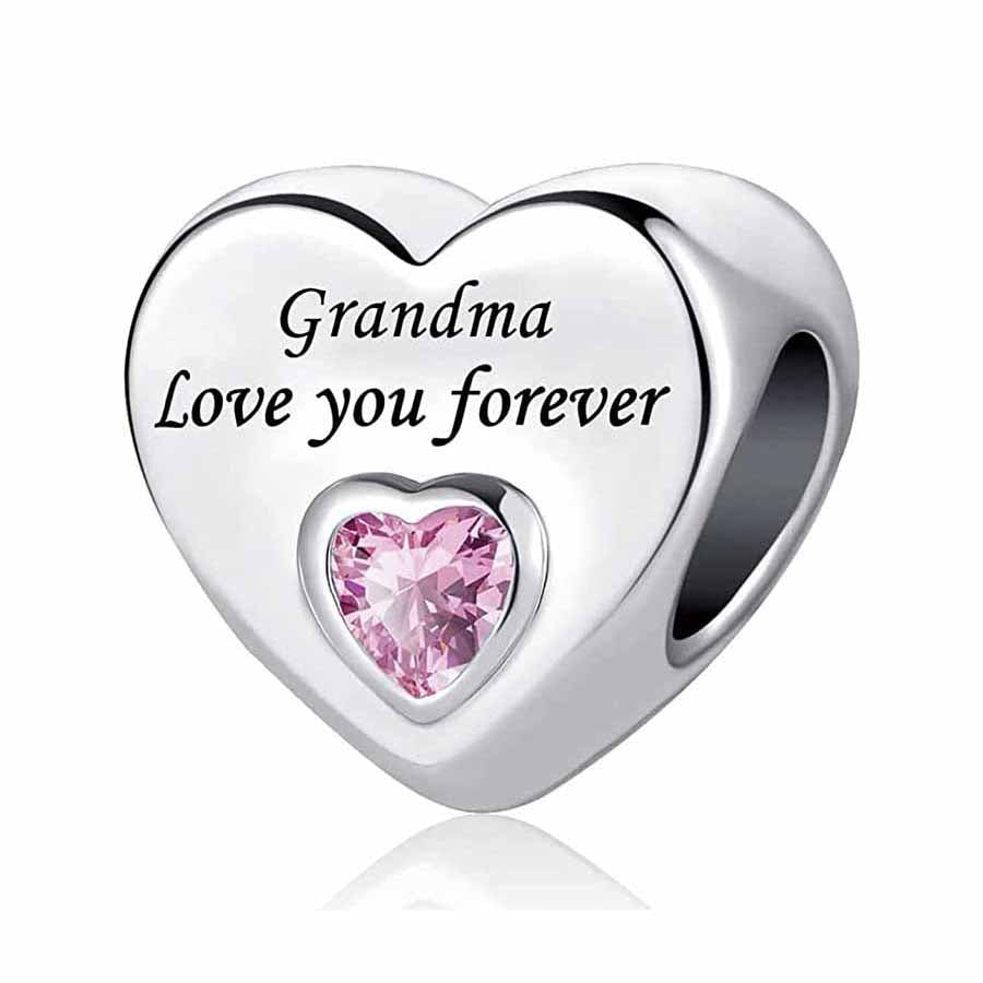 Grandma Love You Forever Heart Charm S925 Sterling Silver