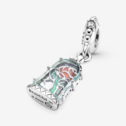 Disney Beauty & Beast Enchanted Rose Dangle Charm S925 Sterling Silver
