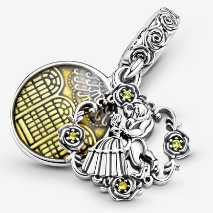 Disney Beauty & Beast Double Dangle Charm S925 Sterling Silver
