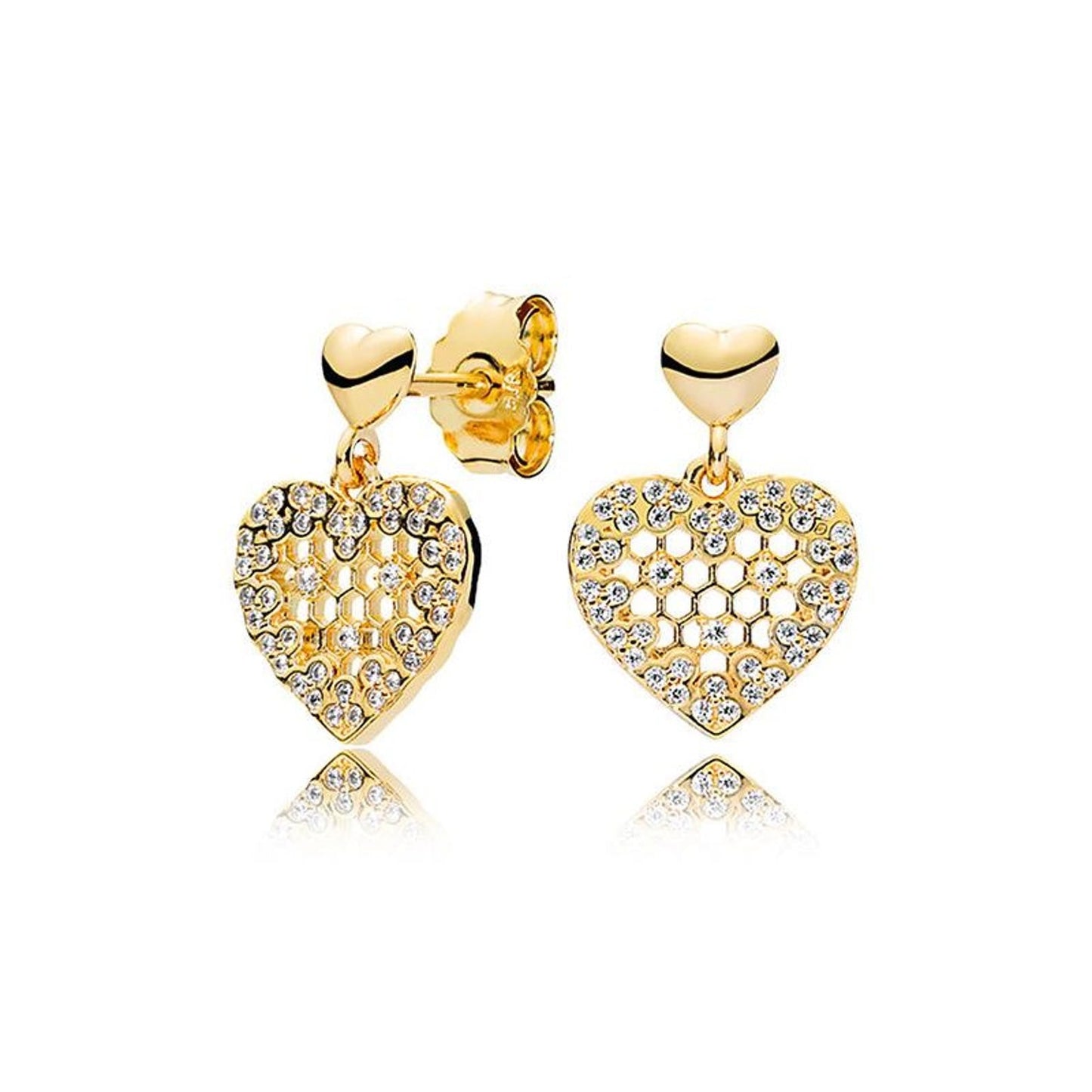 Honeycomb Lace Drop Sterling Silver golden stud Earrings