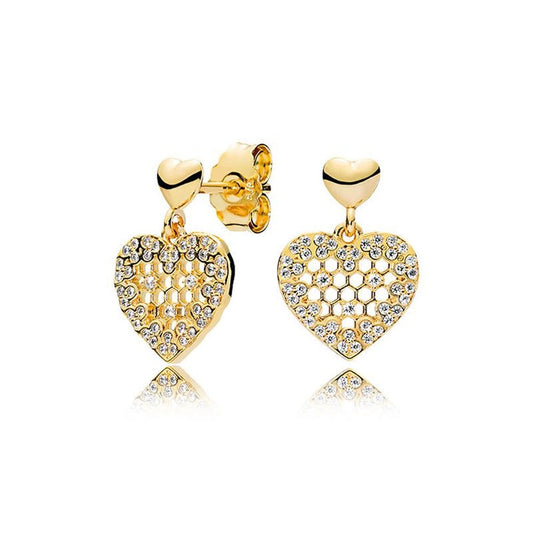 Honeycomb Lace Drop Sterling Silver golden stud Earrings