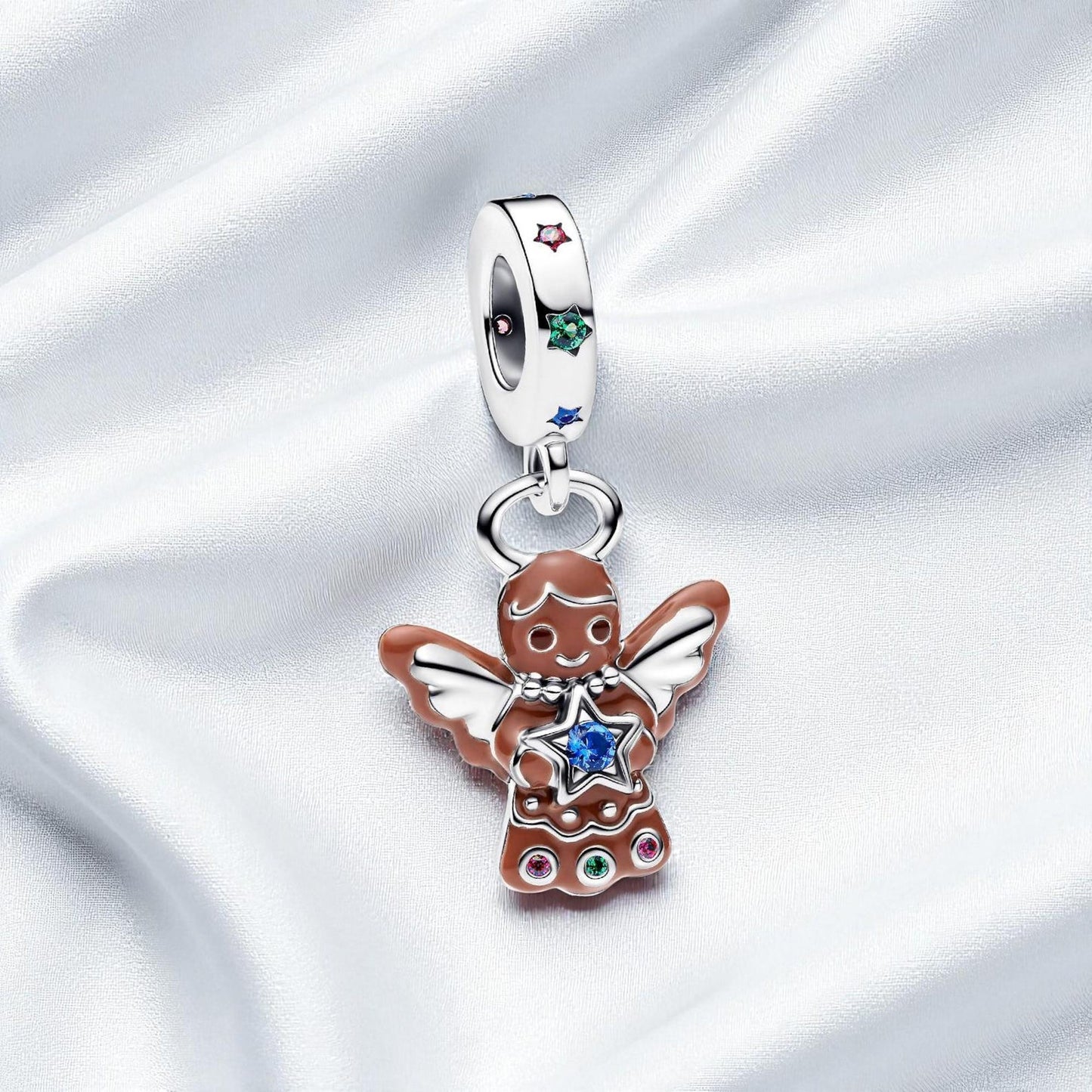 Gingerbread Angel Dangle Charm Hallmarked S925 Sterling Silver