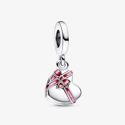 Openable Heart Chocolate Gift Box Dangle Charm S925 Sterling Silver